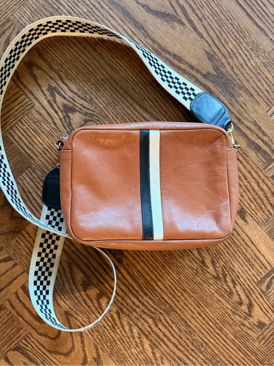 Clare V Handbags - Clare V Midi Sac in Tan with Stripes and Checkered Crossbody Strap